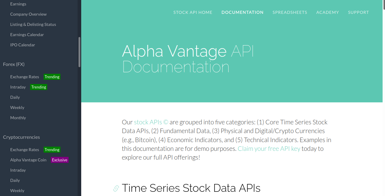 alphavantageのドキュメンテーション