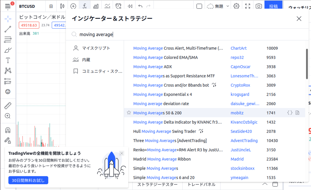 移動平均線を検索する